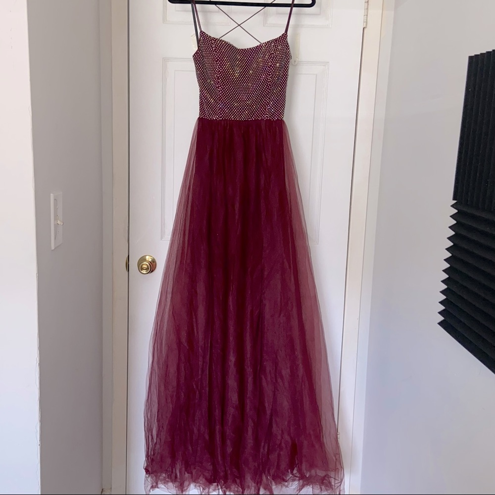 NWT Windsor Long Burgundy Dress with Rhinestones, Medium